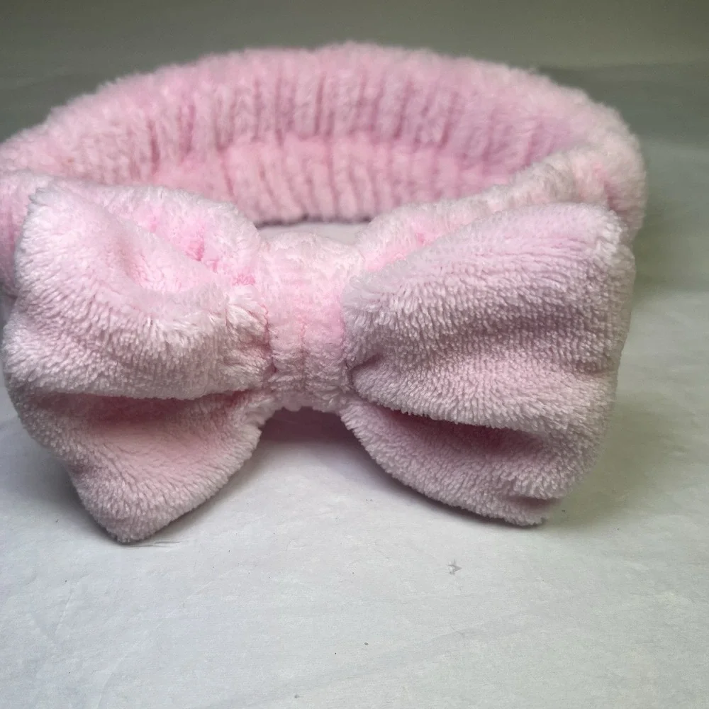 Set Of 3 SPA Headbands‎ Pink Soft Makeup Headband Fleece Bow Face Wash for Women